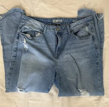 Rehash Distressed Ripped Super High Rise Mom Med Wash Jeans(155)