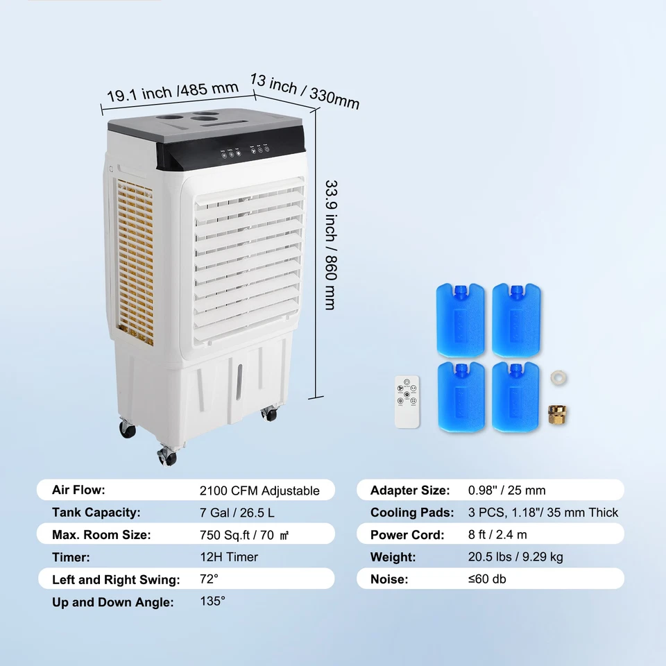 Uimoso Enfriador Evaporativo Enfriador de Pantano 3 en 1 2100CFM 7Gal 12h Temporizador Humidificador Foto 2 de 4
