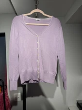 VTG Y2K Lady Hathaway  pink silk & cotton v neck cardigan sweater size L