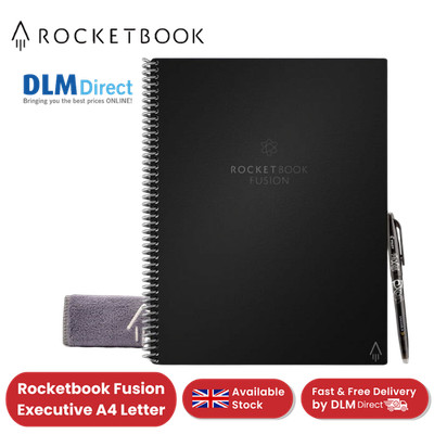 Rocketbook Fusion A4 Buchstaben, gepunktetes Smart Notizbuch für wiederverwendbares Schreiben - Schwarz