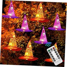 Dazzle Bright 8 Pcs Hanging Witch Hat String Lights, Light Up Waterproof 1