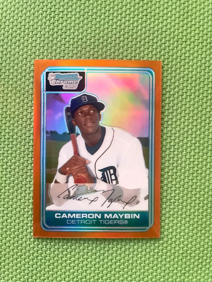 2006 BOWMAN CHROME DRAFT ORANGE REFRACTOR CAMERON MAYBIN ROOKIE 14 OF 25 - Image 2 of 4