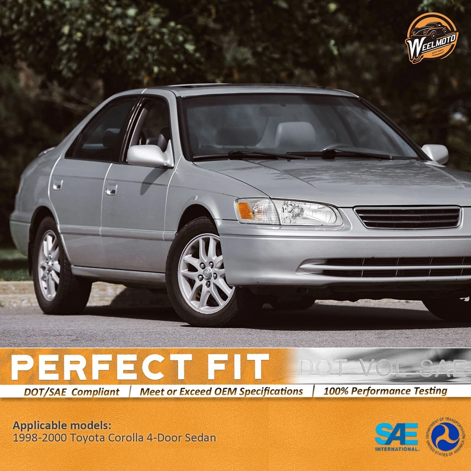 Pair Headlights For 1998-2000 Toyota Corolla Chrome Headlamp Assembly L+R,Used Foto 2 de 4