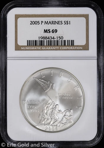 2005-P $1 US Marines Commem Silver Dollar NGC MS 69 | Uncirculated UNC BU