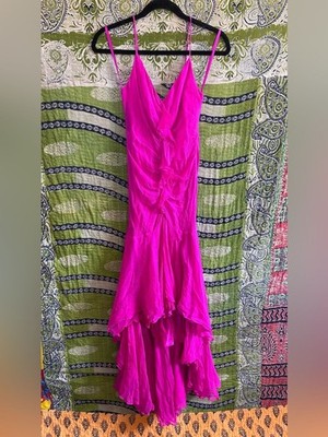 BDBGMaxAzria Fuchsia Chiffon Silk Mermaid Cascading Maxi Gown Size 8