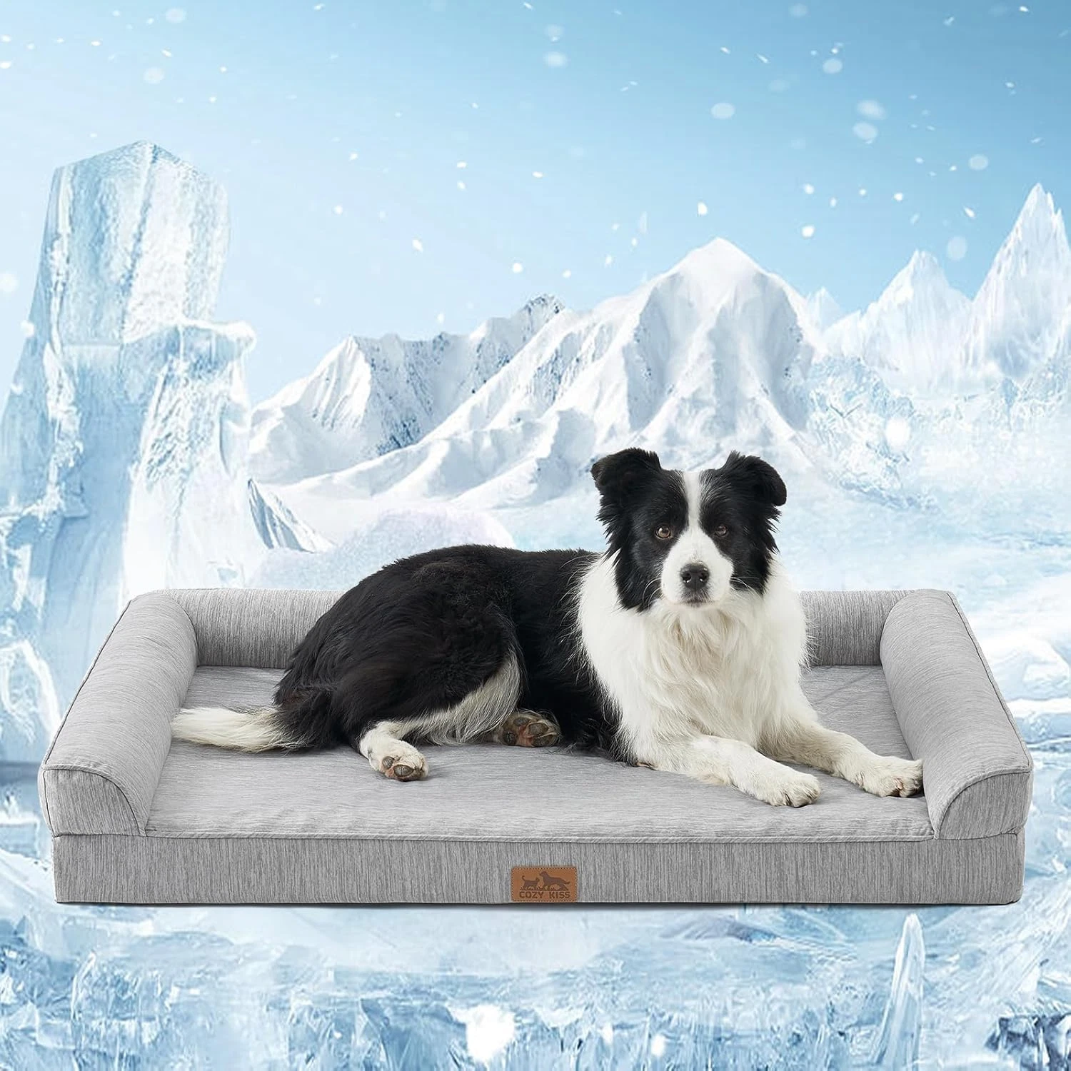 Orthopedic Cooling Dog Bed with Washable Cover & Waterproof Lining, Grey 42" L