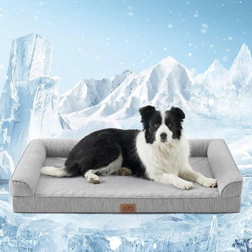 Orthopedic Cooling Dog Bed with Washable Cover & Waterproof Lining, Grey 42" L