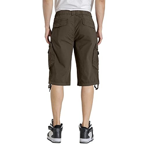 Mens Elastic Waist Cargo Shorts Zipper Pocket Relaxed Fit Stretch 36 Coffee - Picture 7 of 7