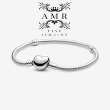 NEW s925 Sterling silver Moments Heart Clasp Snake Chain Bracelet women Gift
