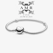 NEW s925 Sterling silver Moments Heart Clasp Snake Chain Bracelet women Gift