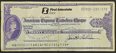 20 Dollars AMERICAN EXPRESS Travelers Cheque anniversary