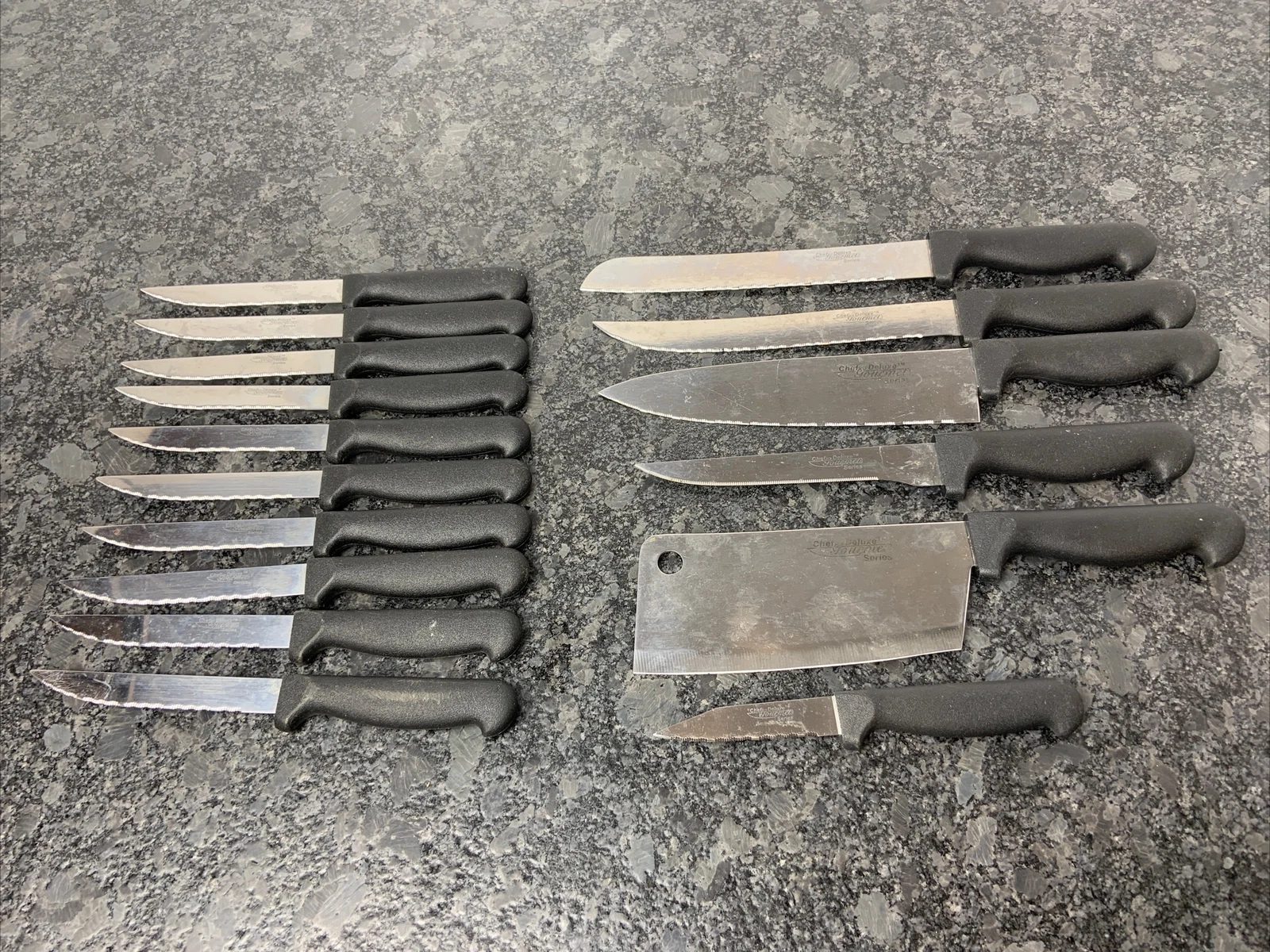 Lot of 16 Chef Deluxe Gourmet Series Chef Knives Black Handles