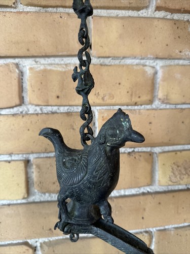 Antique Mughal India Cast Bronze  Bird Hanging Oil Lamp Decor - Photo 3 sur 21