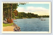 Postcard New York Highland Lake NY De Venoge Shore1940s Unposted Linen 
