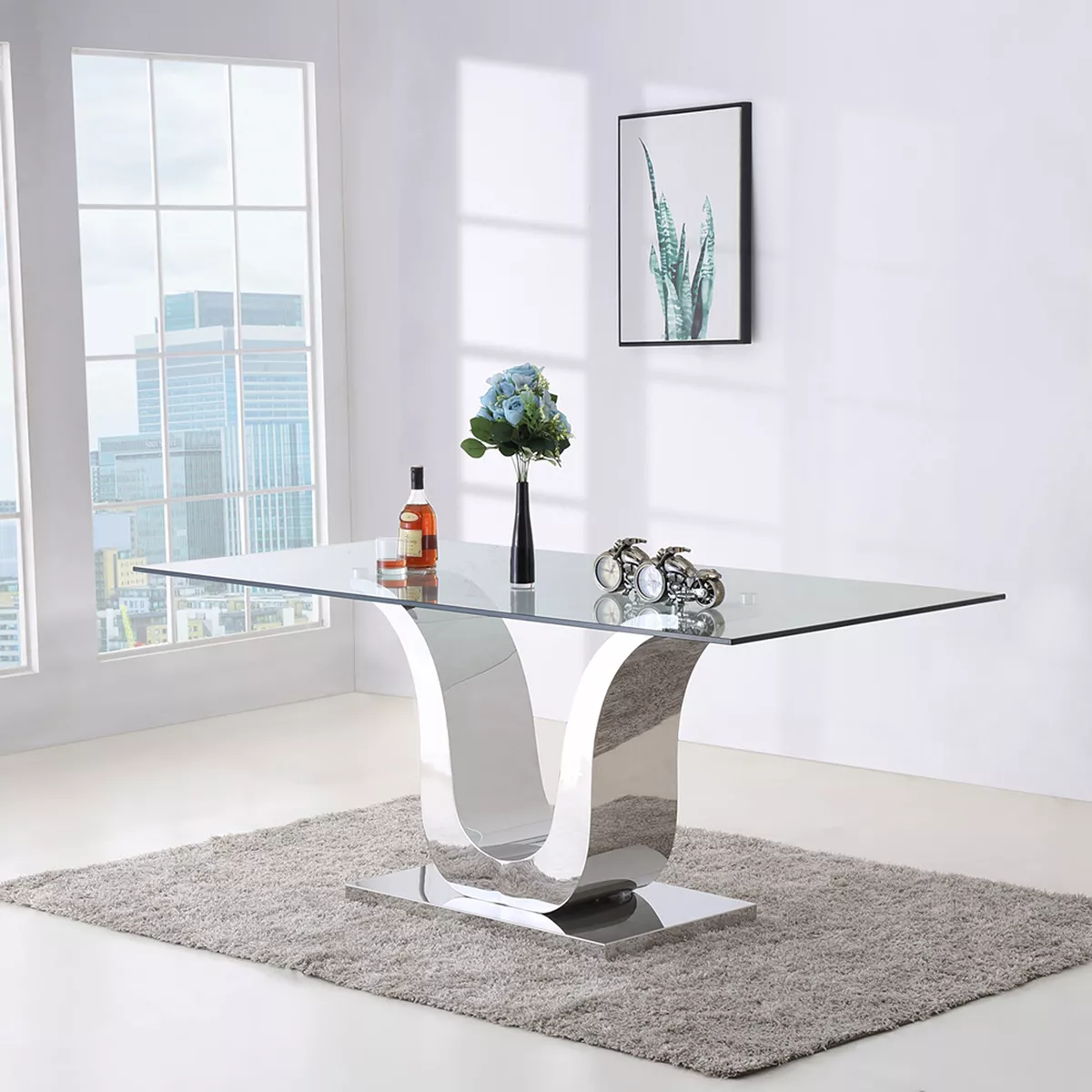 Solid glass cheap dining table
