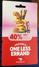 DoorDash Coupon Card 40% Off Your First Order of $15 Door Dash .