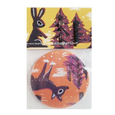 Orange Hirsch Taschenspiegel, bedrucktes Geschenk, Kompaktspiegel, Sonabalken, Tierkunst