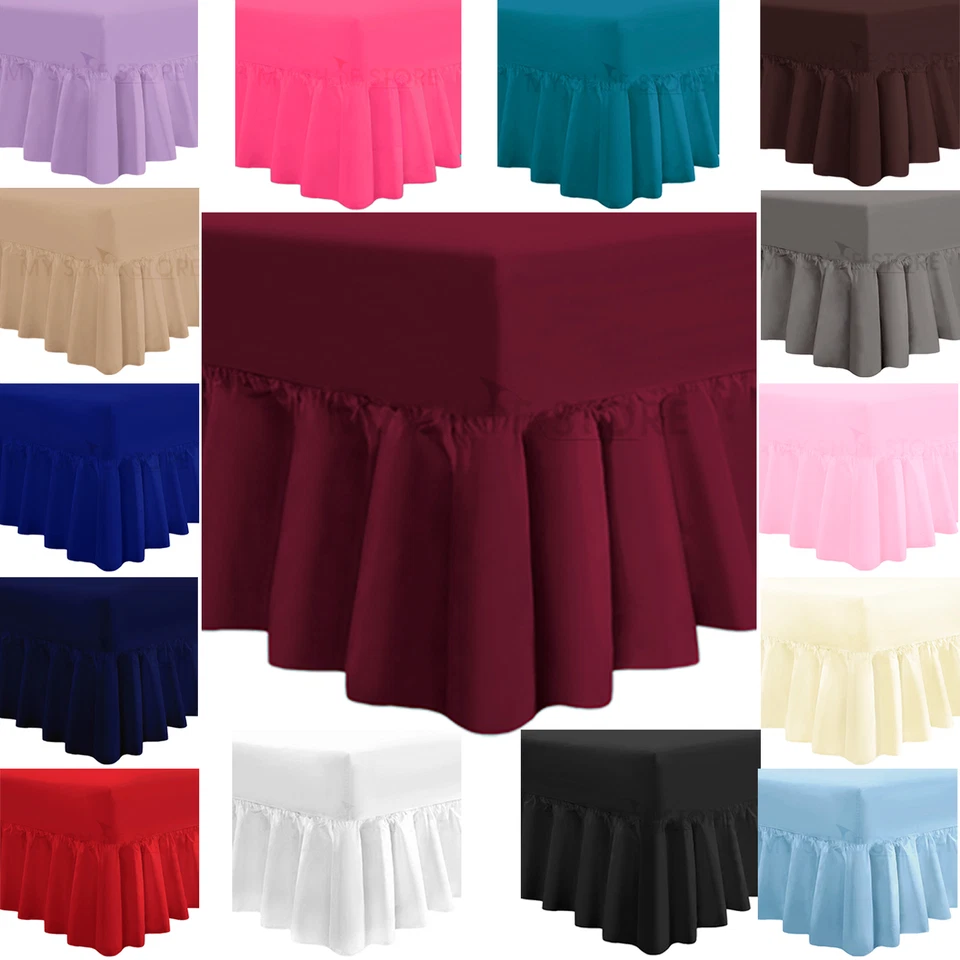 COTTON WORKS PLAIN DYED FITTED VALANCE BOX BED SHEET POLY COTTON PERCALE FRILL BEDDING
