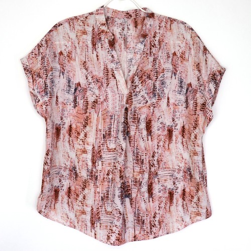 Damen-Oberteil kurzärmelig braun & pfirsichbraun V-Ausschnitt Bluse Größe XL