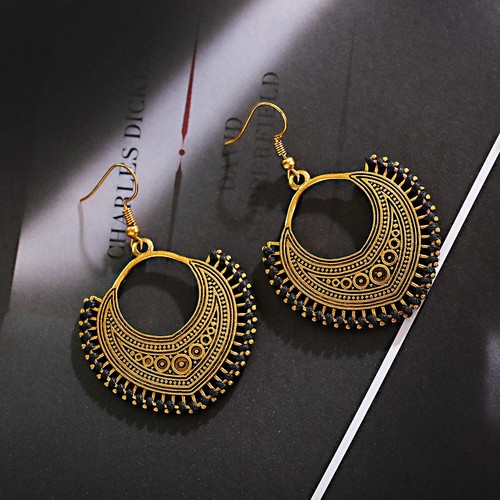 Mujeres Boho Patrón Retro Puño Ahuecado Elegante Gancho Pendientes Joyería Regalo - Imagen 46 de 140