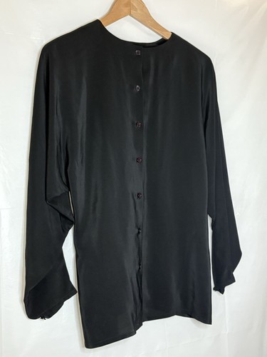 Ann Tjian For Kenar 100% Silk Black Minimalist Goth Blouse Shirt US 8 UK 12 - Picture 12 of 12