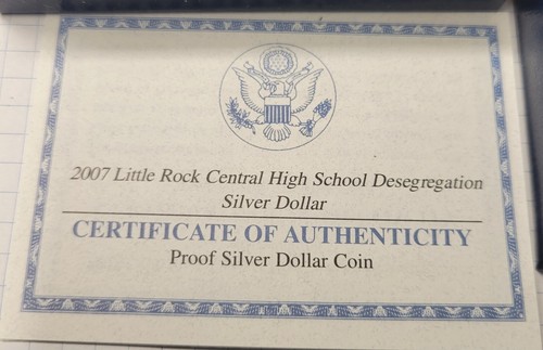 2007 Proof Silver Dollar. Little Rock Central High School. Box +Coa. - Picture 4 of 4
