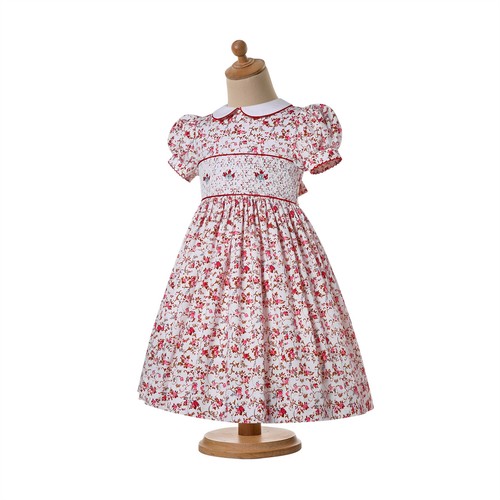 Summer Girls Smocked Dresses Red Floral Print Party Wedding Dresses 2-12 Years - Picture 3 of 12