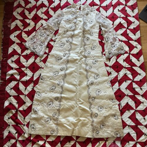 Vintage Fully Beaded White Dress Women’s As Is Worn Flaws Formal 50s? - 第 1/19 張圖片