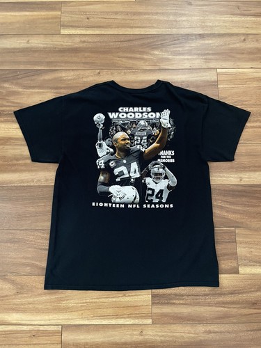 Oakland Raiders Charles Woodson Farewell Double Sided Graphic NFL T-Shirt 2XL - Picture 2 of 8