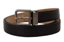 DOLCE & GABBANA Belt Black Calf Leather Logo Engraved Metal Buckle s. 90cm/ 36in