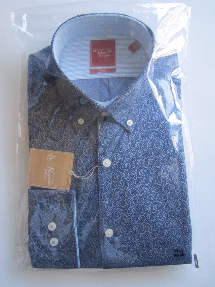 NEW PENGUIN MUNSINGWEAR slate blue MEN DRESS SHIRT 15.5 LS 32/33 slim fit - Image 3 of 4