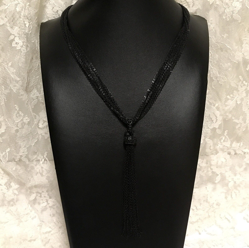 INC Brand Tassel Chain Necklace Black Multi Strands Rhinestones Grunge Goth Glam - Picture 2 of 8