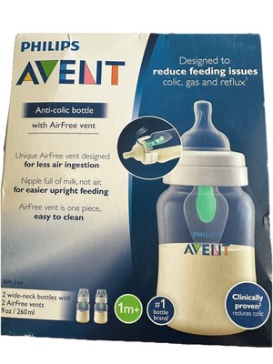 Philips AVENT Anti Colic Bottle w/ Air Free Vent 1 Month+ 2 Pack NEW In Box 9 OZ