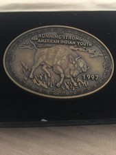 Running Strong for American Indian Youth Buffalo Bison Brass Belt Buckle 1997