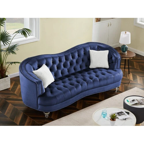 Navy blue velvet tufted sofa deals