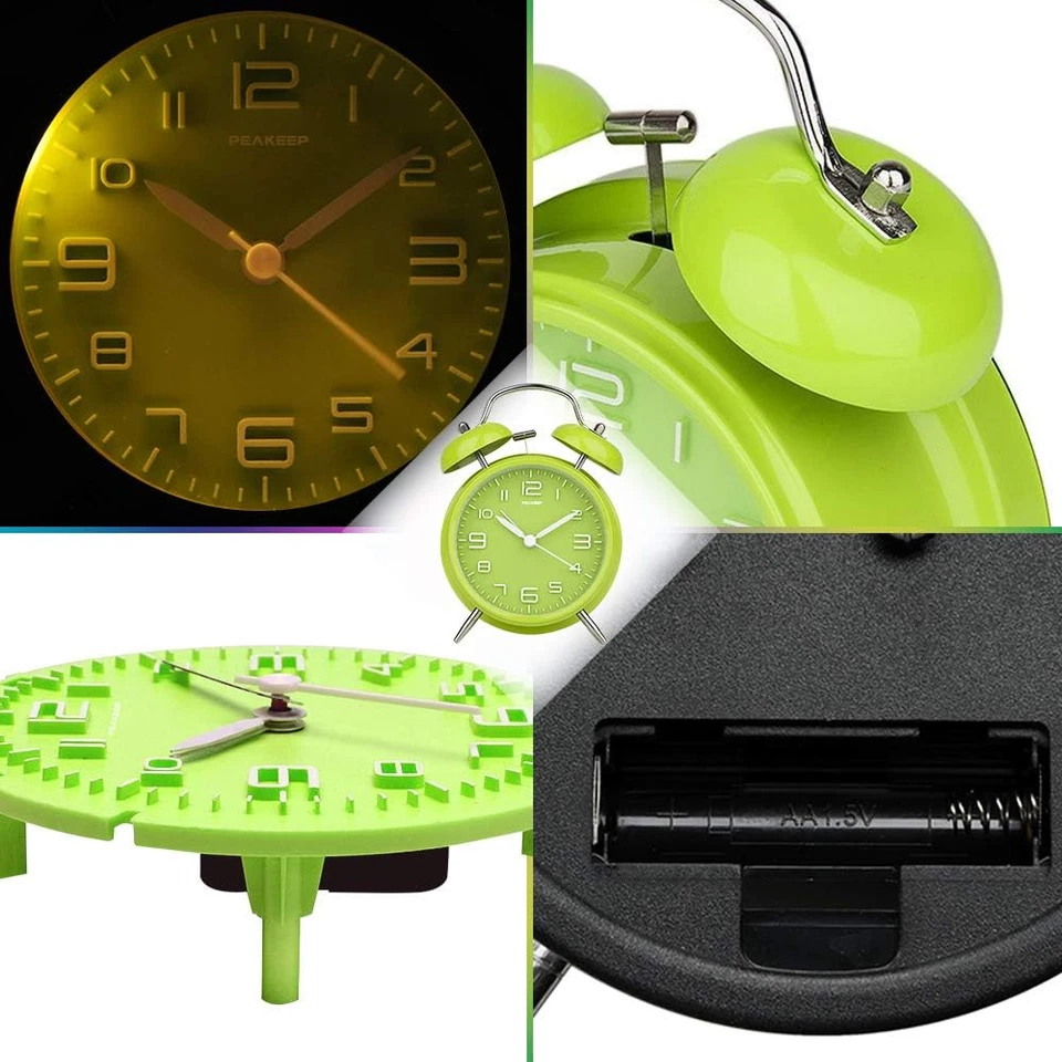 Reloj despertador fuerte de campana doble de 4 pulgadas para durmientes pesados, a batería Old Fas Foto 4 de 4