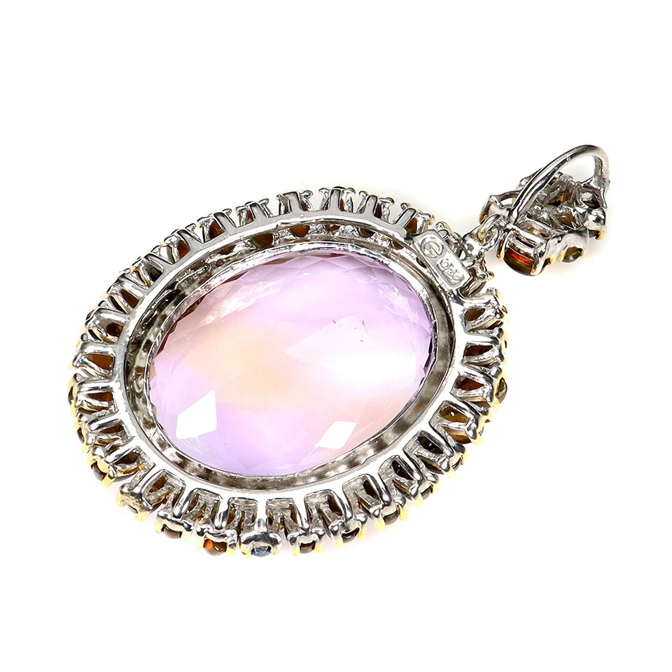 925 Pendente Argento Sterling Ovale Ametrino 60ct Nero Opale Gemma Fatto a Mano - Immagine 3 di 4