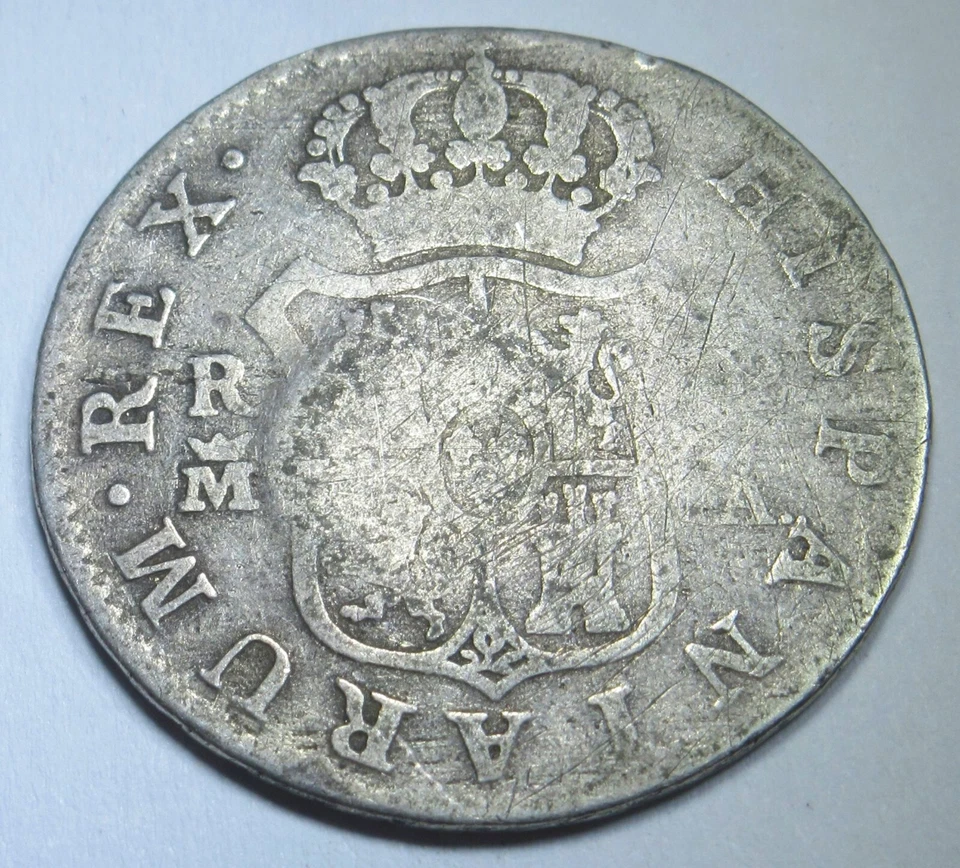 Moneda Antigua 2 Reales Plata Española 1887 Azores 300 Reis Contramarca 1806 Foto 2 de 3