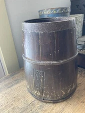 Antique Primitive staved bucket Measure wrought iron bands Asian