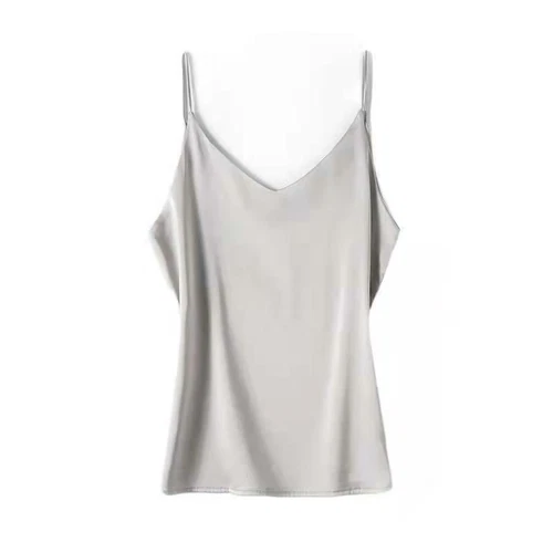 Damen Satin Seide Camisole Tank Top Träger V-Ausschnitt Träger Unterhemd Freizeit Basic Top - Bild 10 von 36