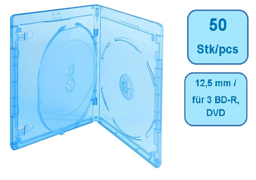 1,14€/Stück - Blu-Ray ELITE Hüllen 12,5 mm für 3 Disc - 50 Stück - blau
