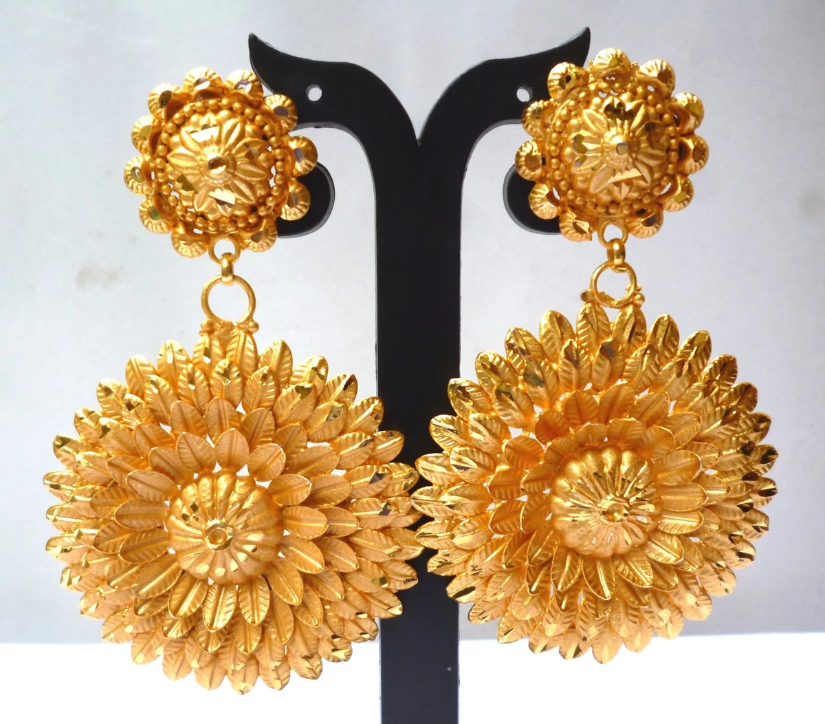1 gm Gold Plated Indian 3 Long Big Size Wedding Earrings Jhumka part Set a