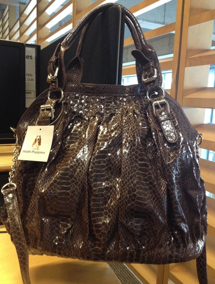 Women Handbags Shoulder bag Hush Puppies Crocodile Faux Leather Brown New  Foto 3 de 4