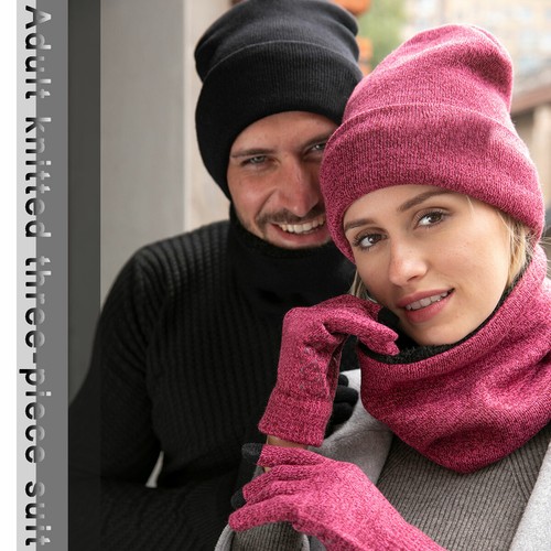 Mens&Womens Hot Thermal Knitted Heanie Hat and Circle Scarf Set for Cold Winter - Picture 2 of 9