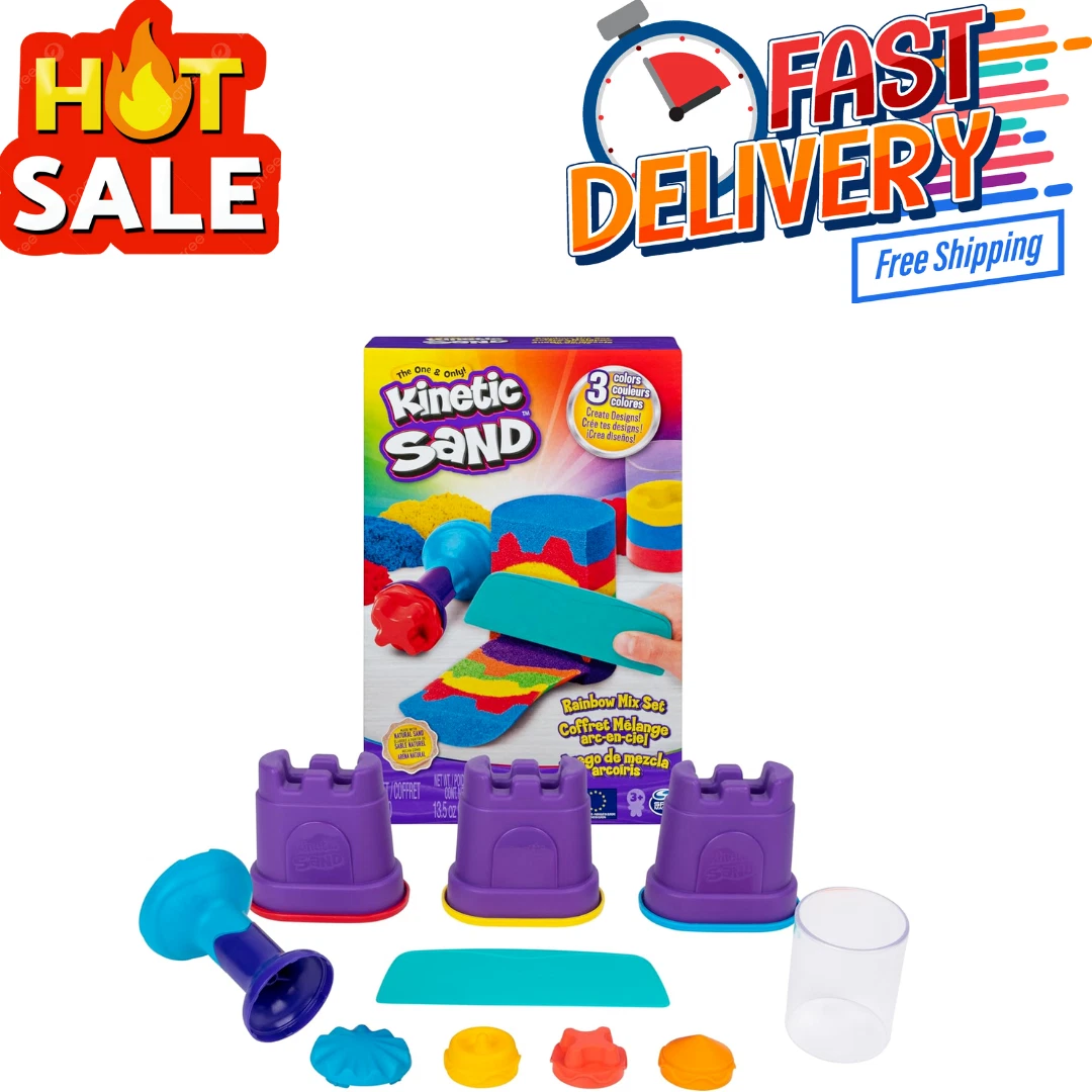 Kinetic Sand, Rainbow Mix Set with 3 Colors of Kinetic Sand (13.5