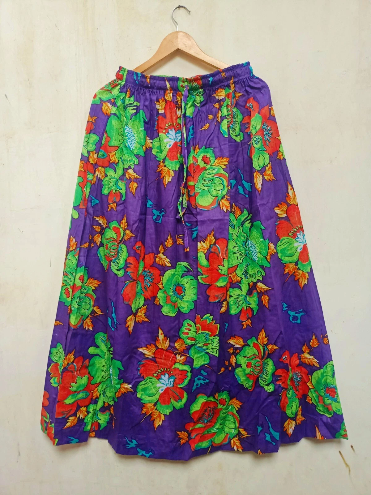 Indian Long Cotton Purple Floral Print Skirt Women's Clothing Partywear Skirt US