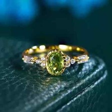 2Ct Oval Cut Lab-Created Peridot Women's Engagement Ring 14K Yellow Gold Plated