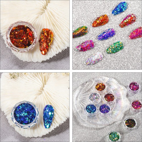 9Boxes Nail Art Flake Glitters Makeup Chunky Powder Nail Glitter Sequin - Picture 8 of 12