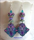 Lavender Turquoise Earrings Pink Artisan Handmade Lampwork Colorful Gift for Her — photo 2