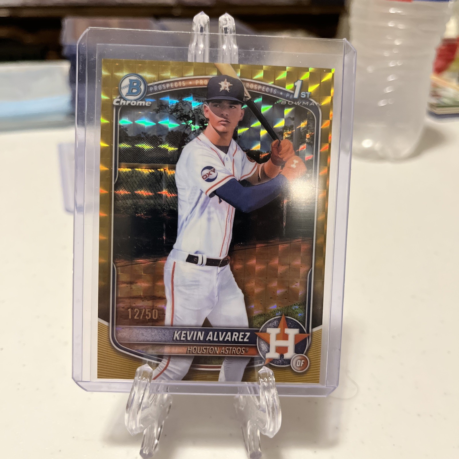 2025 Bowman Chrome Kevin Alvarez 1st Gold Geometric Refractor /50 Astros